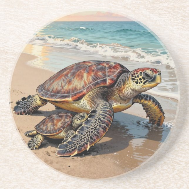 Porta-copos Sea Turtle and Baby Illustration  (Frente)