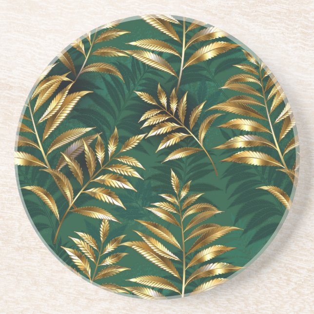 Porta-copos Seamless pattern with golden ferns (Frente)