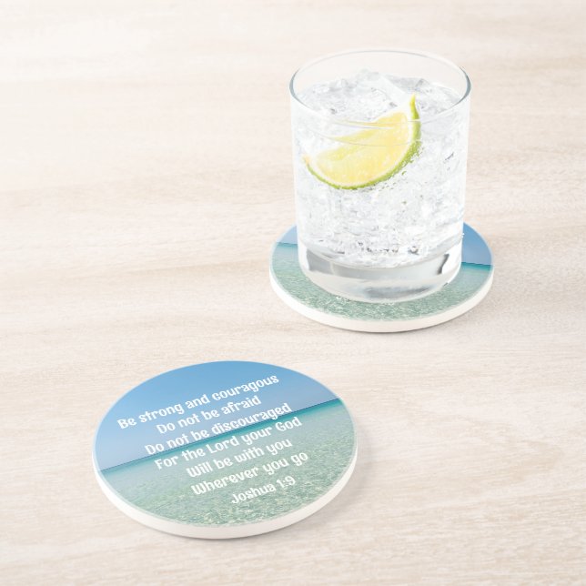 Porta-copos Seja forte, Bíblia inspiracional, Verse Beach (Lateral)