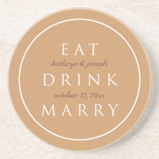 Porta-copos Sentimento de CASADO EAT DRINK casamento marrom