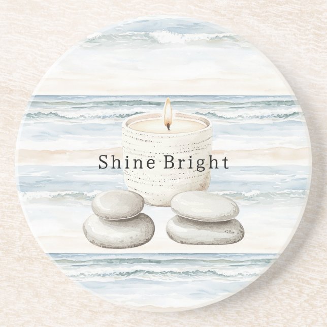 Porta-copos Serenity Blue Beach Ocean Candle Rocks (Frente)