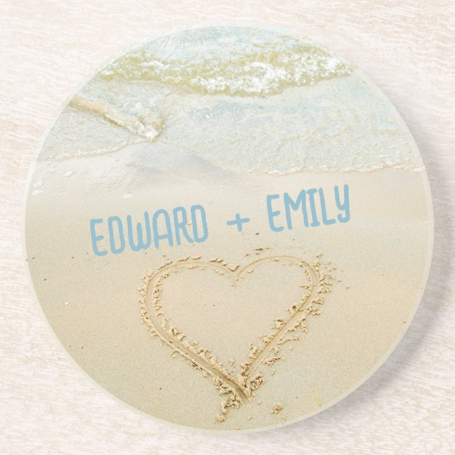 Porta-copos Seus Nomes Sandy Beach Heart Coaster (Frente)
