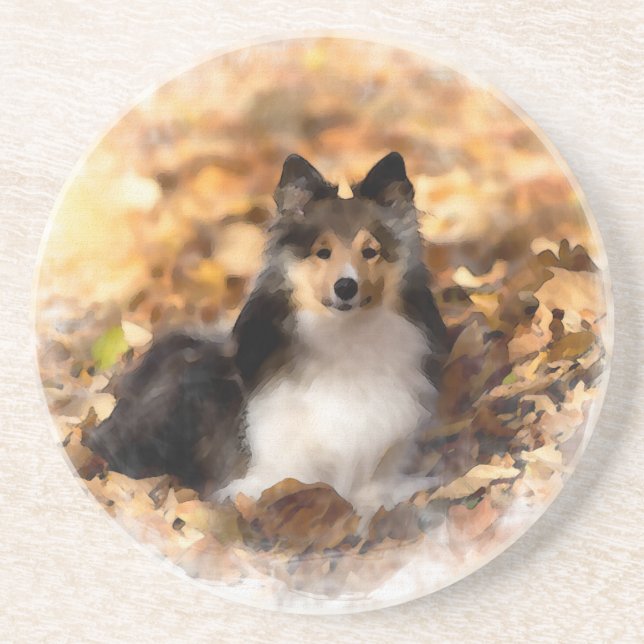 Porta-copos Sheltie Shetland Sheepdog Art Painting (Frente)