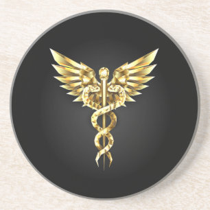 Porta-copos Símbolo Poligonal Dourado Caduceus