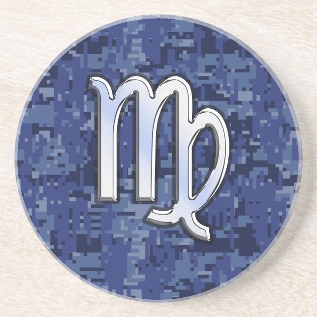 Porta-copos Sinal de Virgo Zodiac no Marinho Blue Digital Camo (Frente)