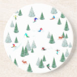 Porta-copos Skiers Downhill Skiing Illustration Ski Party<br><div class="desc">Skiers Downhill Skiing Illustration. Skiers are sliding down snow-covered mountain slope. Ski adventure winter motif.  Ski party tableware for birthday or apres ski party. Gift for skier,  ski coach,  ski team,  alpine ski team,  alpine skiers ...  winter sport lover.</div>