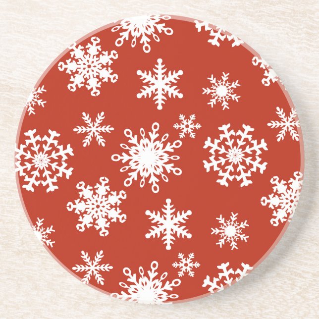 Porta-copos Snowflakes in white on red background (Frente)