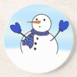 Porta-copos Snowman With Blue Mittens Christmas<br><div class="desc">* Snowmen year round! Celebrating holidays and special events. Cute snowman with blue mittens. Add text to personalize this sandstone coaster. * Christmas Kitchen Accessory is great to use tile as a trivet or to upgrade your home décor * Made to keep your tables scratch-and-moisture-free, our sandstone coasters have a...</div>