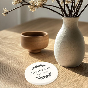 Porta-copos Sobrenome Rústico Laurel Branch Wreath Monograma