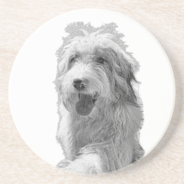 Porta-copos Soft Eyes, Solid Surface – Monochrome Dog Portrait (Frente)