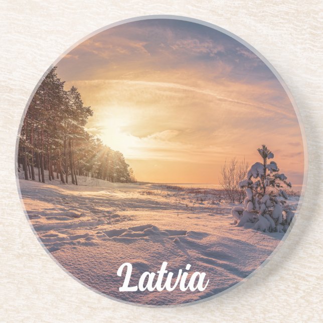 Porta-copos Sol sobre neve, costa marítima de inverno (Frente)