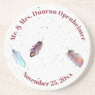 Porta-copos Sr. e Sra. Feather Design com Nome Data  