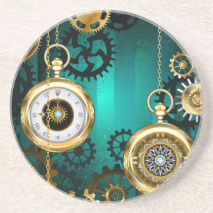Porta-copos Steampunk Jewelry Watch em um fundo verde