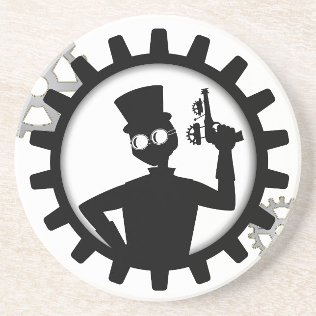 Porta-copos Steampunk Man Segurando Uma Arma Em Gear (Frente)