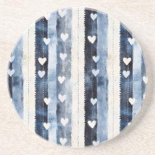 Porta-copos Stripes do Coração de Denim Branco Azul