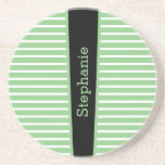 Porta-copos Stripes Sage Green Black White Custom Name Cute<br><div class="desc">Designed with beautiful,  stylish and trendy sage green white stripe patterns with text template for custom name! Makes a great personalized home decor gift or party favor!</div>