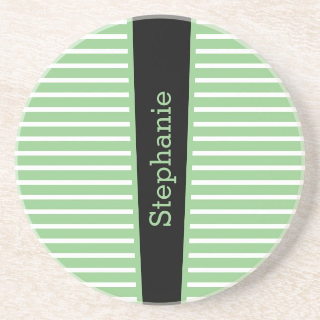 Porta-copos Stripes Sage Green Black White Custom Name Cute (Frente)