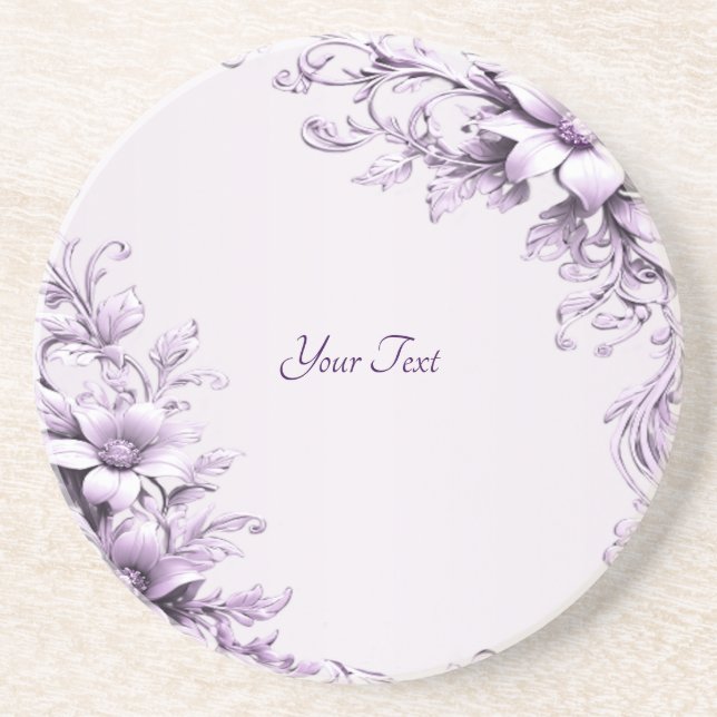 Porta-copos Stylish Purple Flowers Sandstone Coaster (Frente)