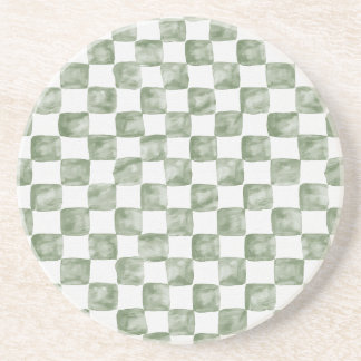 Porta-copos Suave Tabuleiro de Xadrez Aquarela Verde Sage