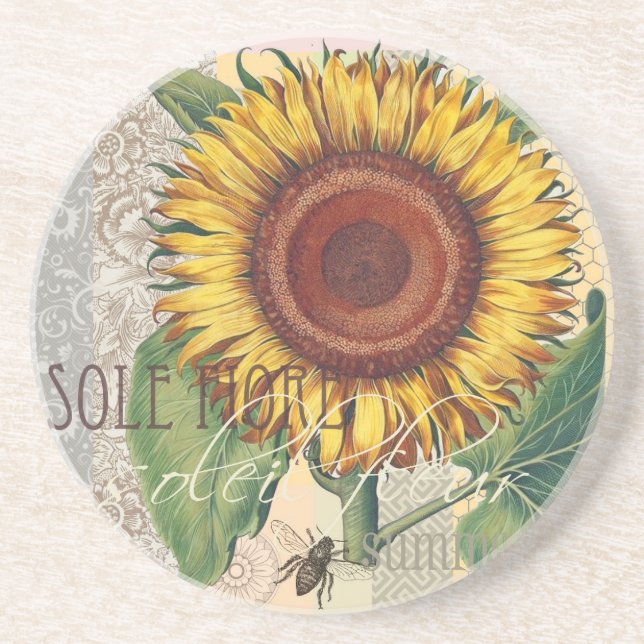 Porta-copos Sunflower Vintage Damask Flower Art (Frente)