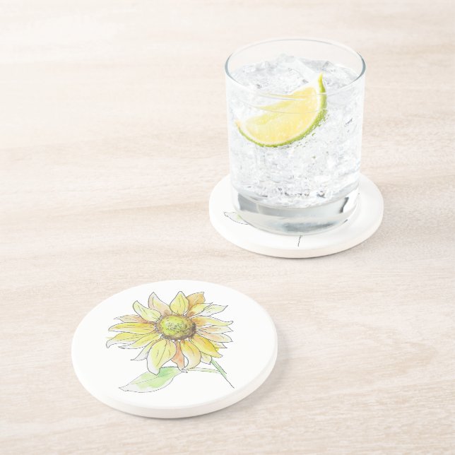 Porta-copos Sunflower Watercolor Fall Coaster (Lateral)
