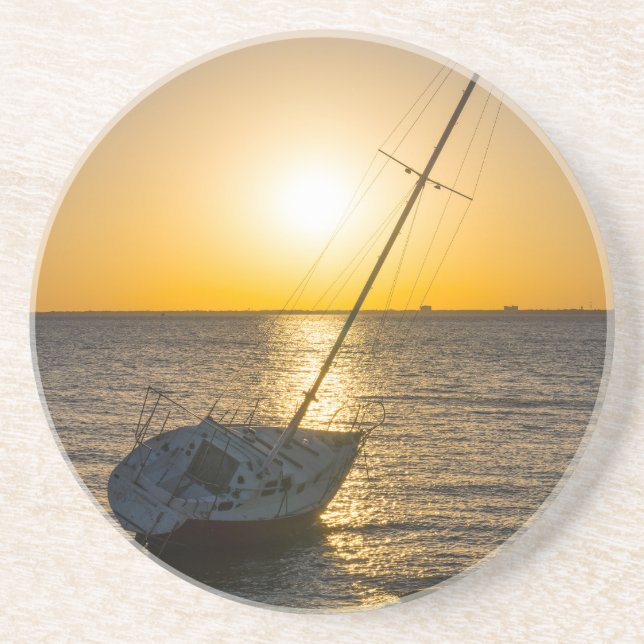 Porta copos Sunset Sailboat Shipreck Golfo Breeze  (Frente)