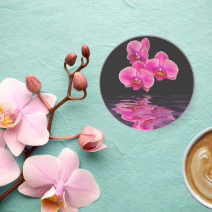 Porta-copos Suporte de Arenito com Orquídeas Rosa Exóticas