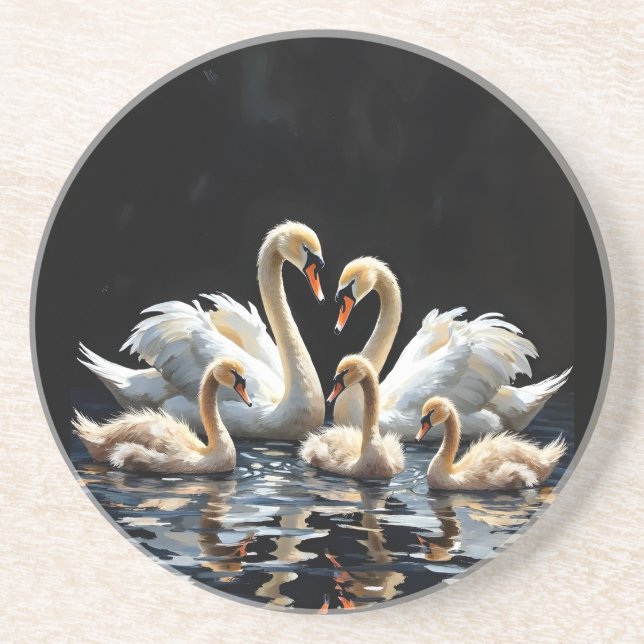 Porta-copos Swan Family on Black Lake Artwork (Frente)