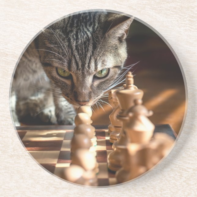 Porta-copos Tabby Cat Playing Chess (Frente)