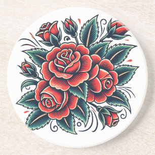 Porta-copos Tatuagem Rosa Rosa vermelha Flor Arte