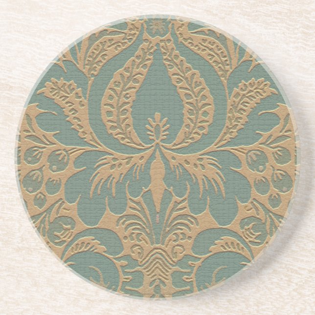 Porta copos Teal Beige Damask (Frente)