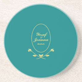 Porta-copos Teal e Dourado Casamento