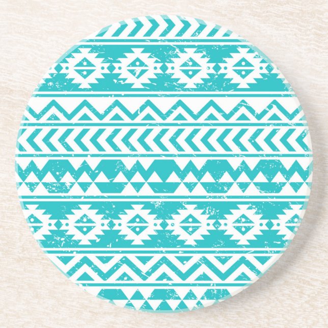 Porta-copos Teal Grunge Aztec Padrão Tribal (Frente)