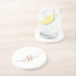 Porta-copos Terracotta Script Inicializa Monograma Minimalista<br><div class="desc">Um monograma moderno de script na moda terracotta,  com um roteiro dramático inicial com pestanas e o seu nome de cheio num tipo de serifa moderno.</div>