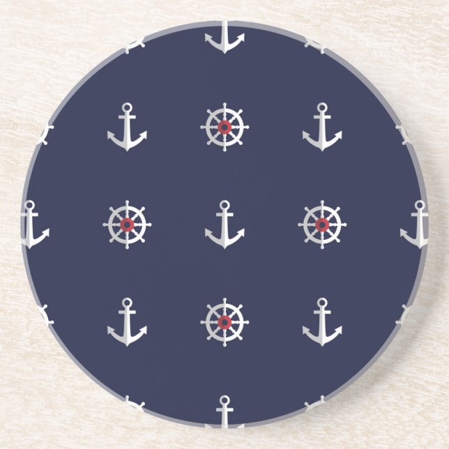 Porta-copos Teste padrão branco e azul vermelho da âncora (Frente)