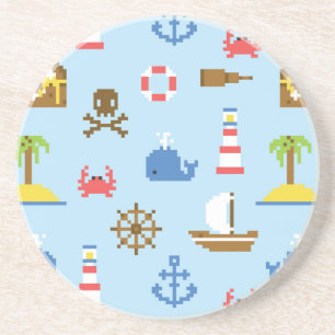 Porta-copos Teste padrão da arte do mar do pixel