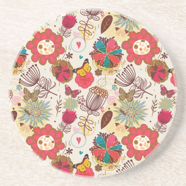 Porta-copos Teste padrão floral no estilo retro 4 (Frente)