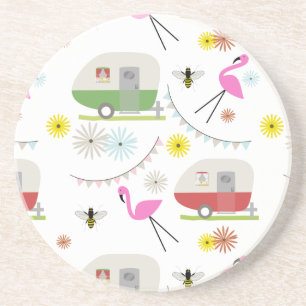 Porta-copos Teste padrão retro do reboque & dos flamingos