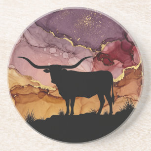 Porta-copos Texas Longhorn Pôr do Sol Tinta Alcoólica Porta-Co