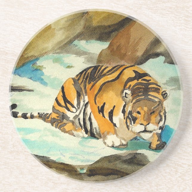 Porta-copos Tigre de Aquarela (Frente)