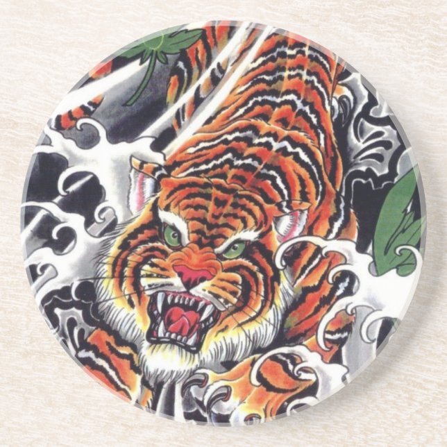 Porta-copos Tigre Japonês & Design de Bordo (Frente)