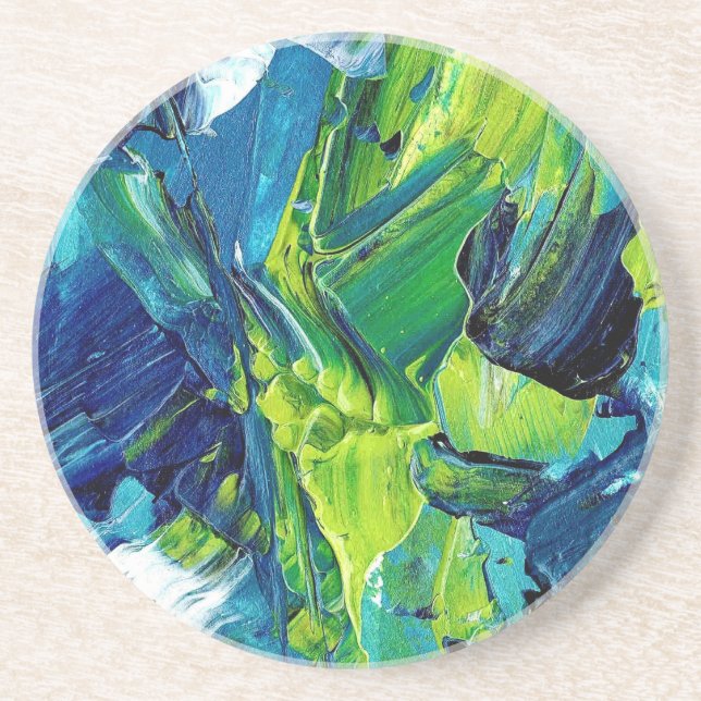 Porta-copos Tinta Acrílica Abstrata em Azul (Frente)