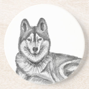 Porta-copos Tinta preta e branca e Siberian Husky em aquarela
