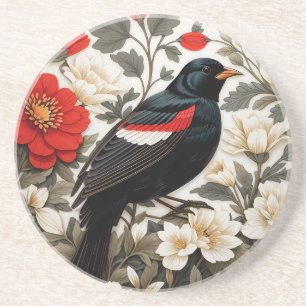 Porta-copos Tordo-de-asa-vermelha-elegante Floral Vermelho e C