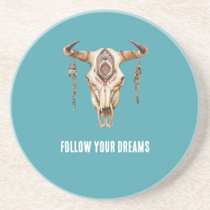 Porta-copos Touro Nativo Tribal Azul Turquesa Touro Crânio