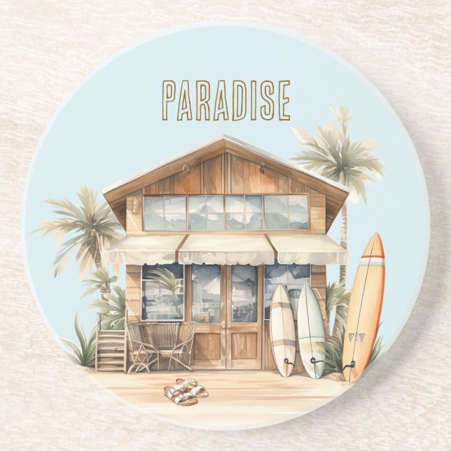 Porta-copos Tropical Beach Ocean Sand Surfboards House (Frente)