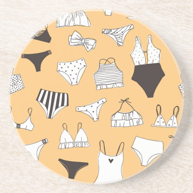 Porta-copos Tropical Bikini: Padrão de Verão Desenhado à Mão (Frente)