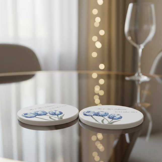 Porta-copos Tulipas em Azul de Delft personalizáveis (Criador carregado)