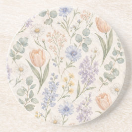 Porta-copos Tulipas Lilases Aquarela de Prado de Primavera com
