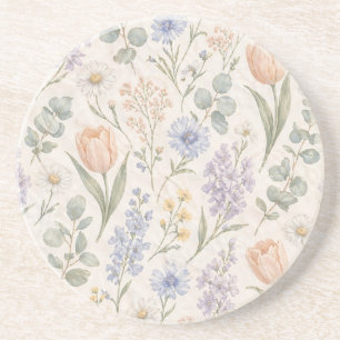 Porta-copos Tulipas Lilases Aquarela de Prado de Primavera com